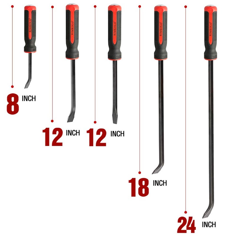 RIMKOLO Pry Bar Set, 5-Piece Heavy Duty Pry Bars with Thicker Strike Caps, Mechanic Hand Tools for Automotive, Demolition, Nail Puller, Crowbar - Image 2